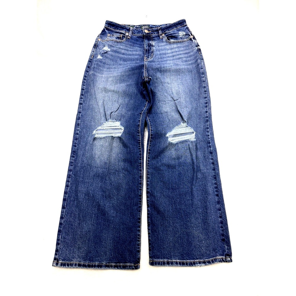 Wild Fable Jeans Women 10/30 R Blue High Rise Distressed Whisker Wide Leg Denim